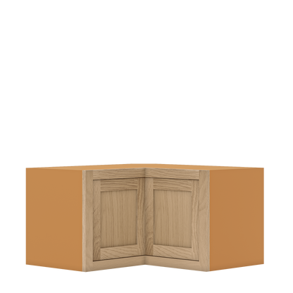 Custom Oak Stacker Wall Angle Corner Shaker Wall Cabinet 27" W x 12" to 51" Tall - Solid Panel Doors