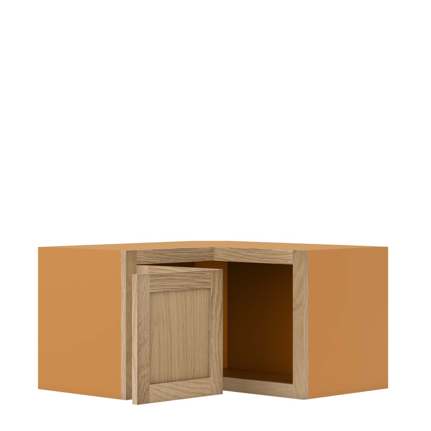 Custom Oak Stacker Wall Angle Corner Shaker Wall Cabinet 27" W x 12" to 51" Tall - Solid Panel Doors