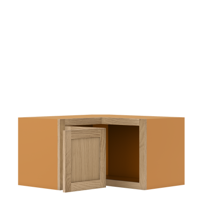 Custom Oak Stacker Wall Angle Corner Shaker Wall Cabinet 27" W x 12" to 51" Tall - Solid Panel Doors