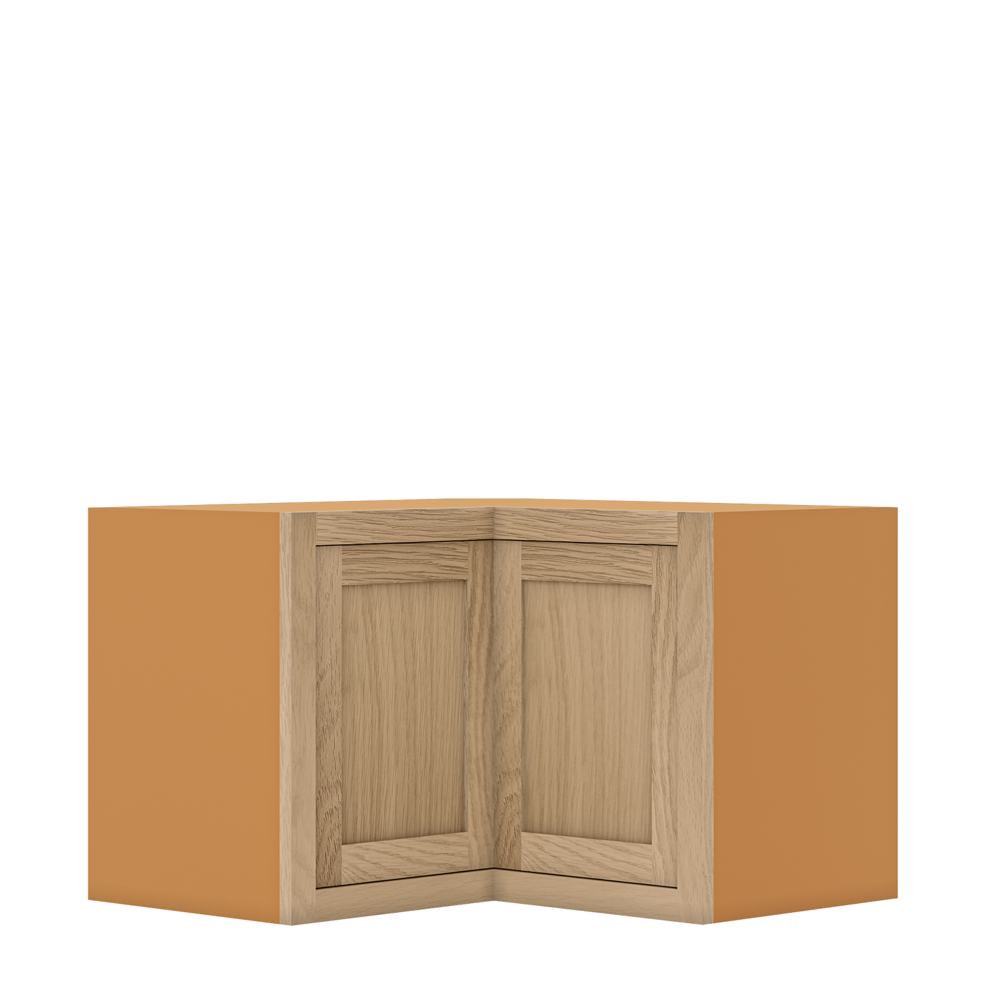 Custom Oak Stacker Wall Angle Corner Shaker Wall Cabinet 27" W x 12" to 51" Tall - Solid Panel Doors