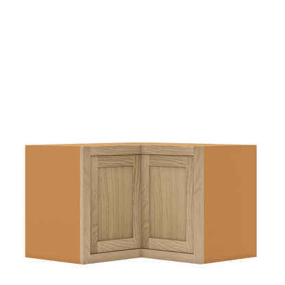 Custom Oak Stacker Wall Angle Corner Shaker Wall Cabinet 27" W x 12" to 51" Tall - Solid Panel Doors