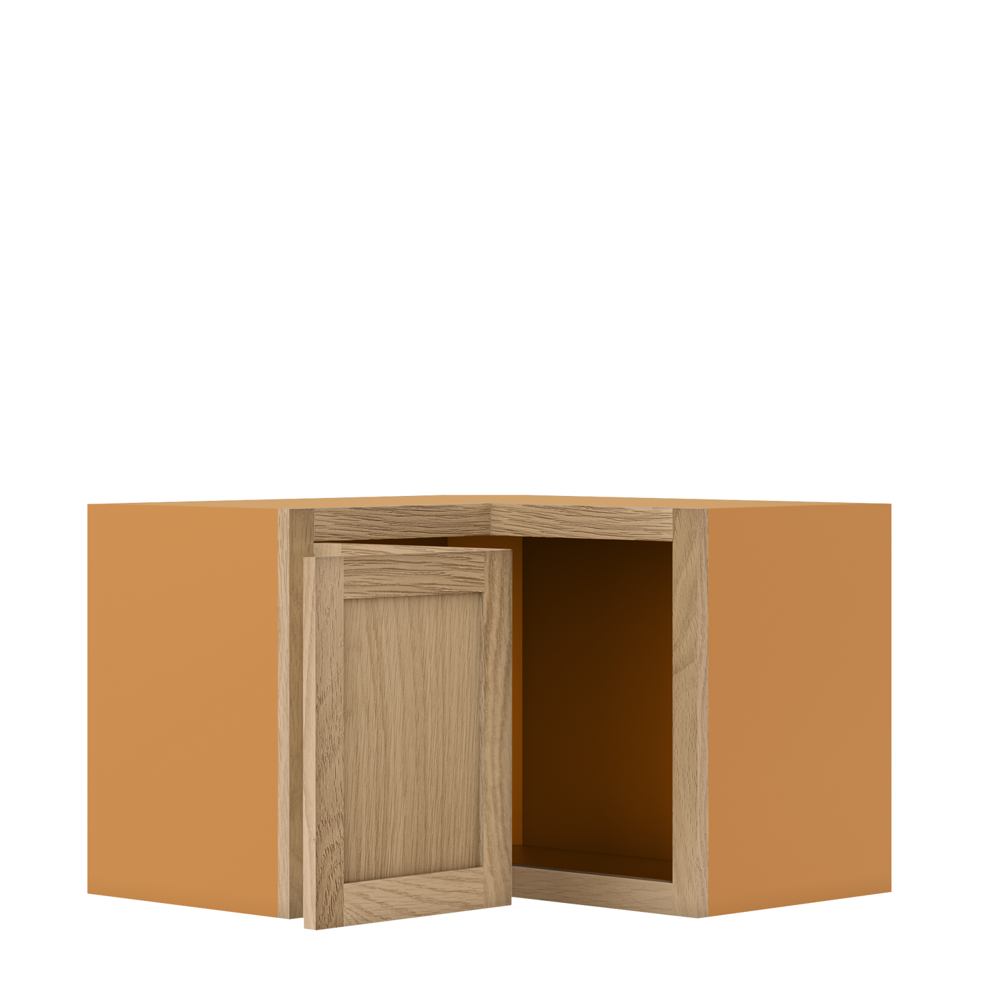 Custom Oak Stacker Wall Angle Corner Shaker Wall Cabinet 27" W x 12" to 51" Tall - Solid Panel Doors