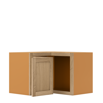 Custom Oak Stacker Wall Angle Corner Shaker Wall Cabinet 27" W x 12" to 51" Tall - Solid Panel Doors