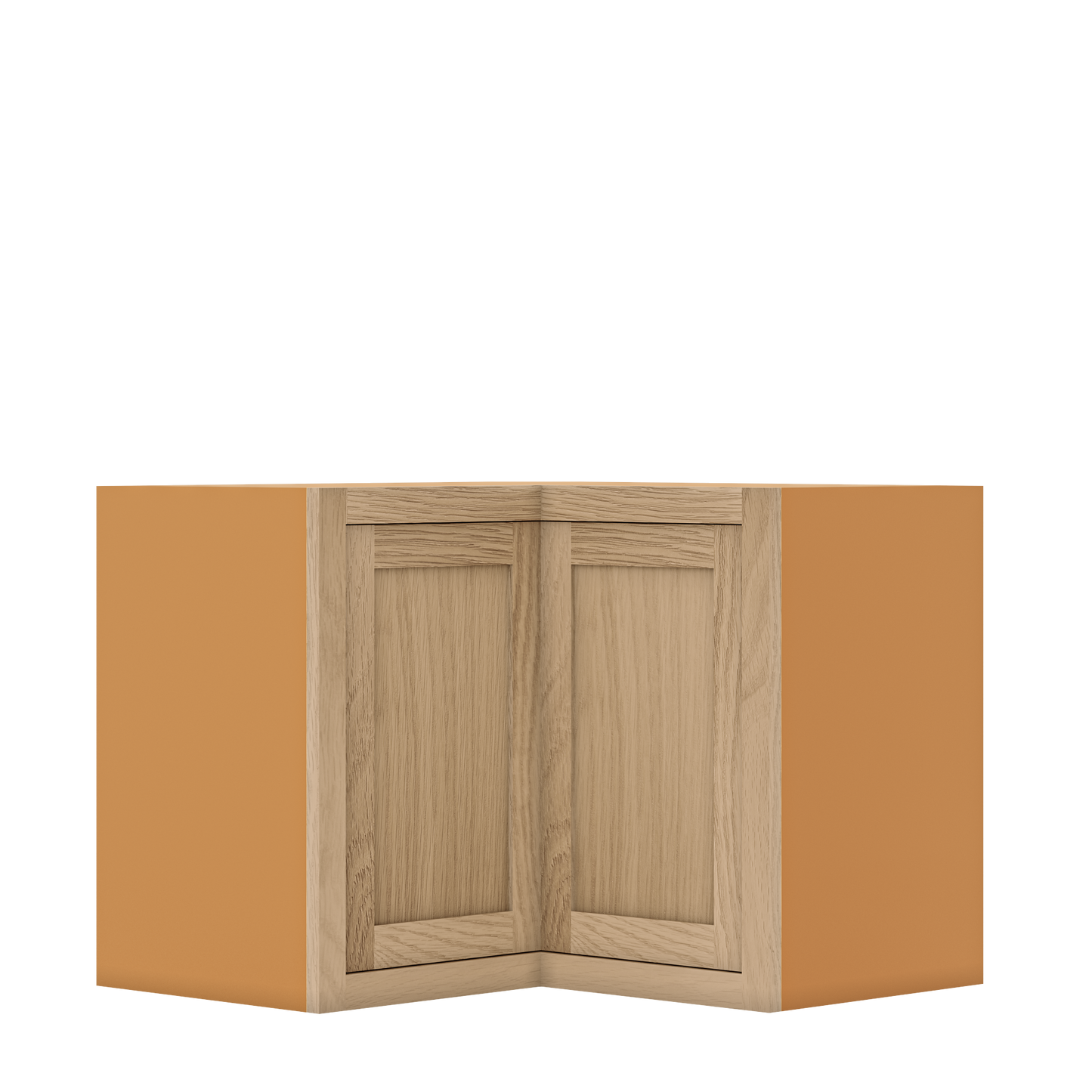 Custom Oak Stacker Wall Angle Corner Shaker Wall Cabinet 27" W x 12" to 51" Tall - Solid Panel Doors