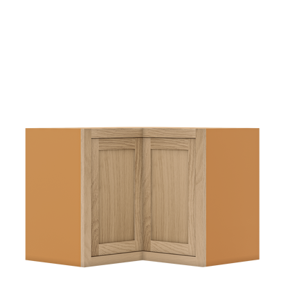 Custom Oak Stacker Wall Angle Corner Shaker Wall Cabinet 27" W x 12" to 51" Tall - Solid Panel Doors