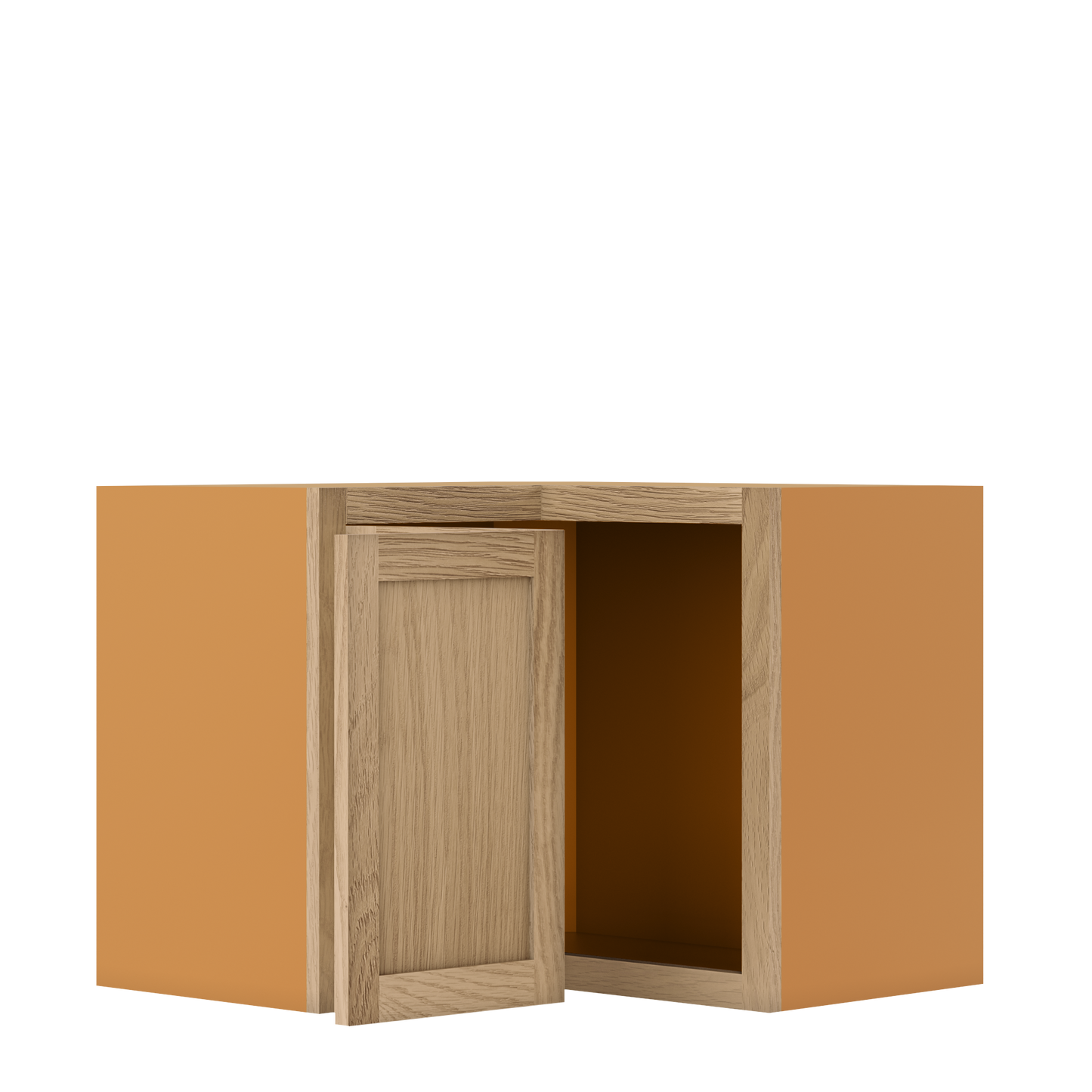 Custom Oak Stacker Wall Angle Corner Shaker Wall Cabinet 27" W x 12" to 51" Tall - Solid Panel Doors