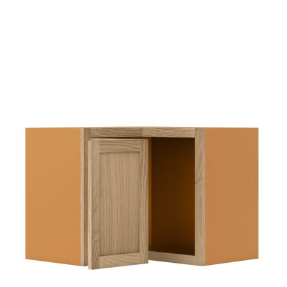 Custom Oak Stacker Wall Angle Corner Shaker Wall Cabinet 27" W x 12" to 51" Tall - Solid Panel Doors