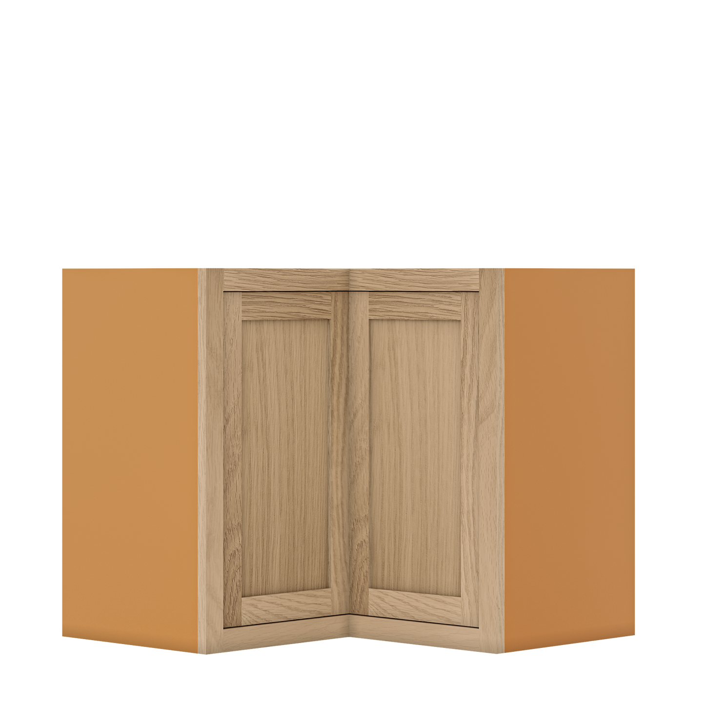 Custom Oak Stacker Wall Angle Corner Shaker Wall Cabinet 27" W x 12" to 51" Tall - Solid Panel Doors