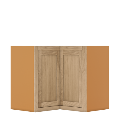 Custom Oak Stacker Wall Angle Corner Shaker Wall Cabinet 27" W x 12" to 51" Tall - Solid Panel Doors