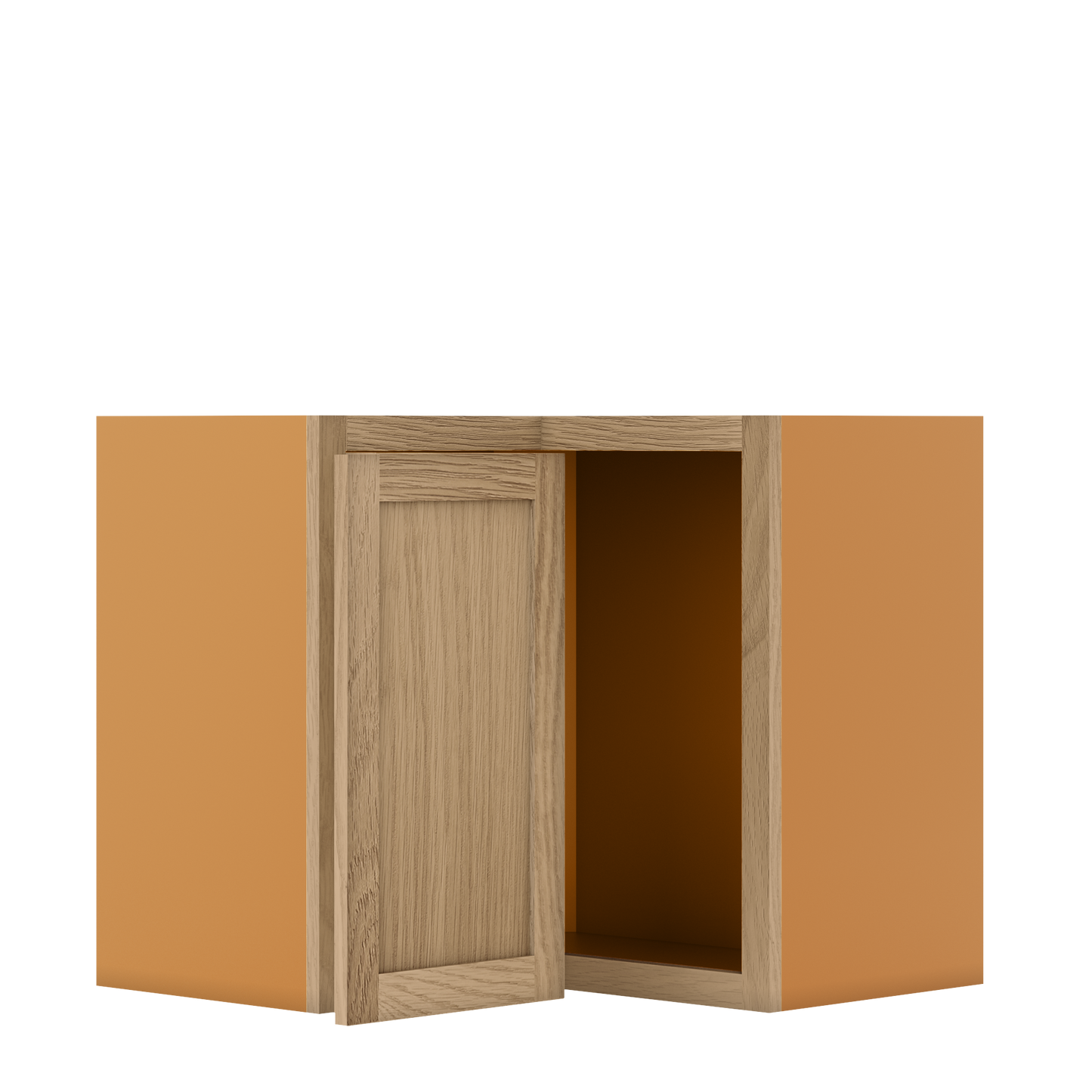 Custom Oak Stacker Wall Angle Corner Shaker Wall Cabinet 27" W x 12" to 51" Tall - Solid Panel Doors