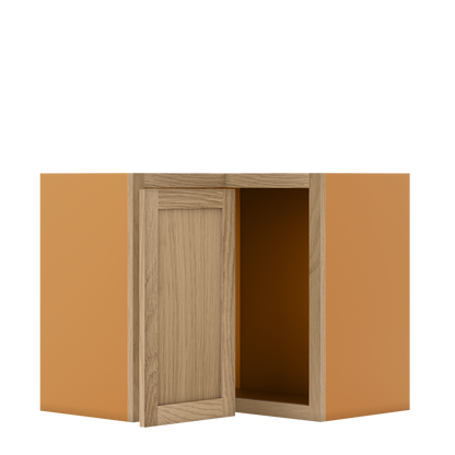 Custom Oak Stacker Wall Angle Corner Shaker Wall Cabinet 27" W x 12" to 51" Tall - Solid Panel Doors