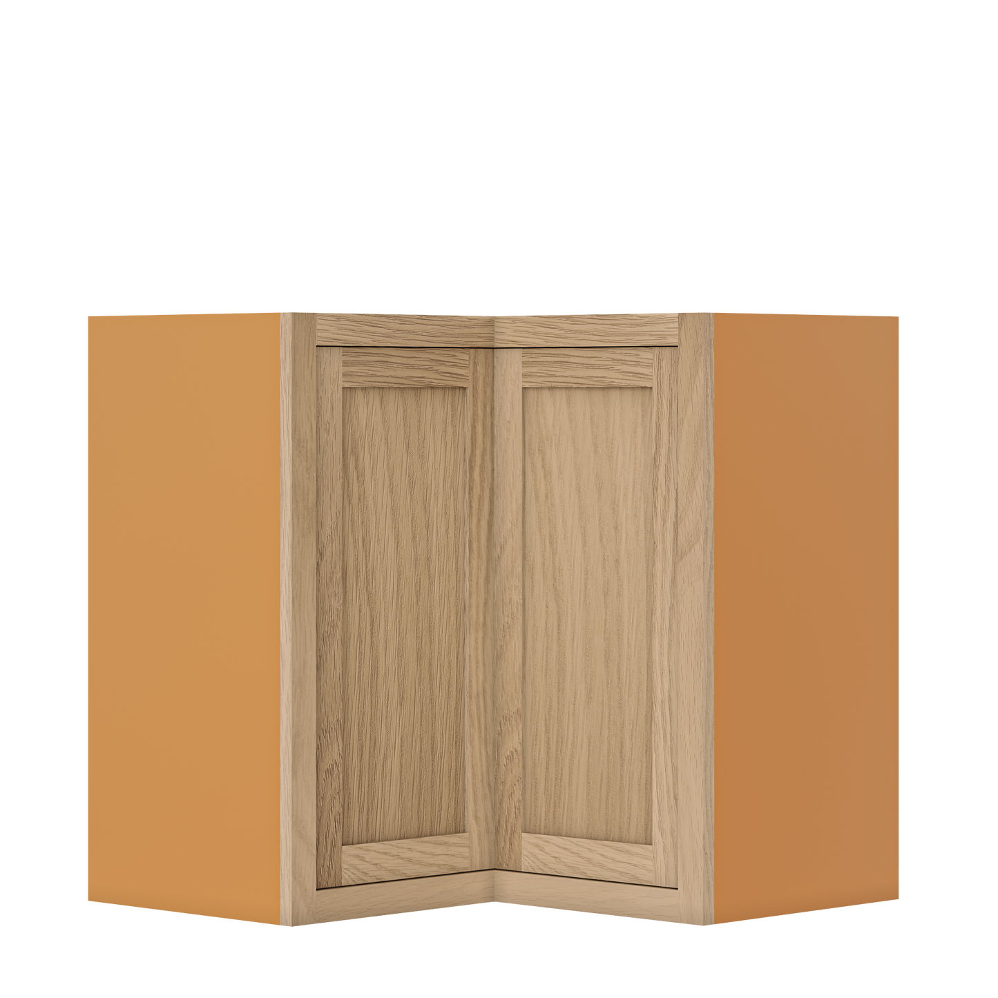 Custom Oak Stacker Wall Angle Corner Shaker Wall Cabinet 27" W x 12" to 51" Tall - Solid Panel Doors