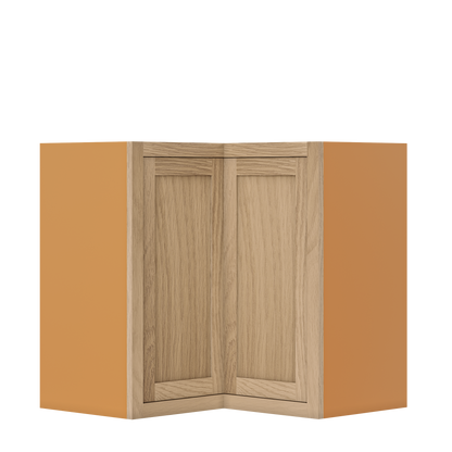 Custom Oak Stacker Wall Angle Corner Shaker Wall Cabinet 27" W x 12" to 51" Tall - Solid Panel Doors