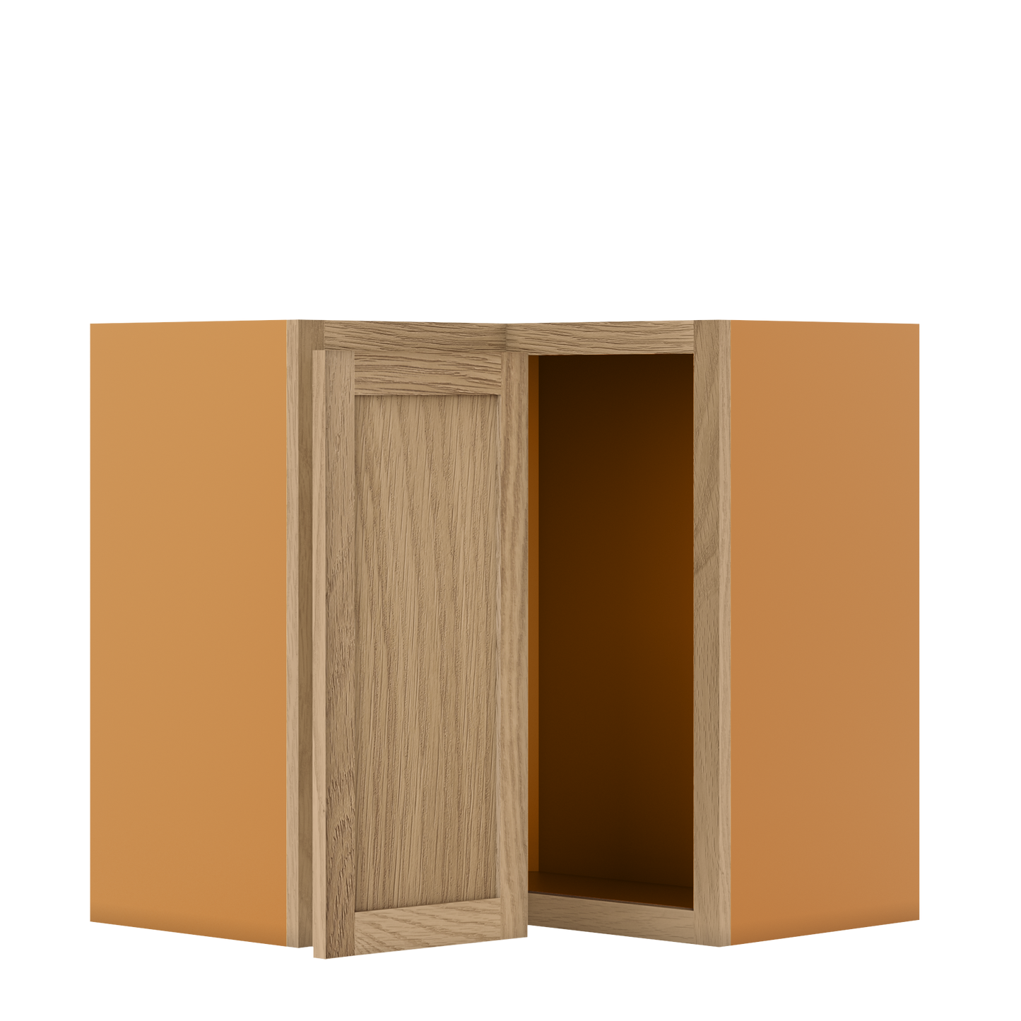 Custom Oak Stacker Wall Angle Corner Shaker Wall Cabinet 27" W x 12" to 51" Tall - Solid Panel Doors