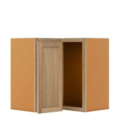 Custom Oak Stacker Wall Angle Corner Shaker Wall Cabinet 27" W x 12" to 51" Tall - Solid Panel Doors