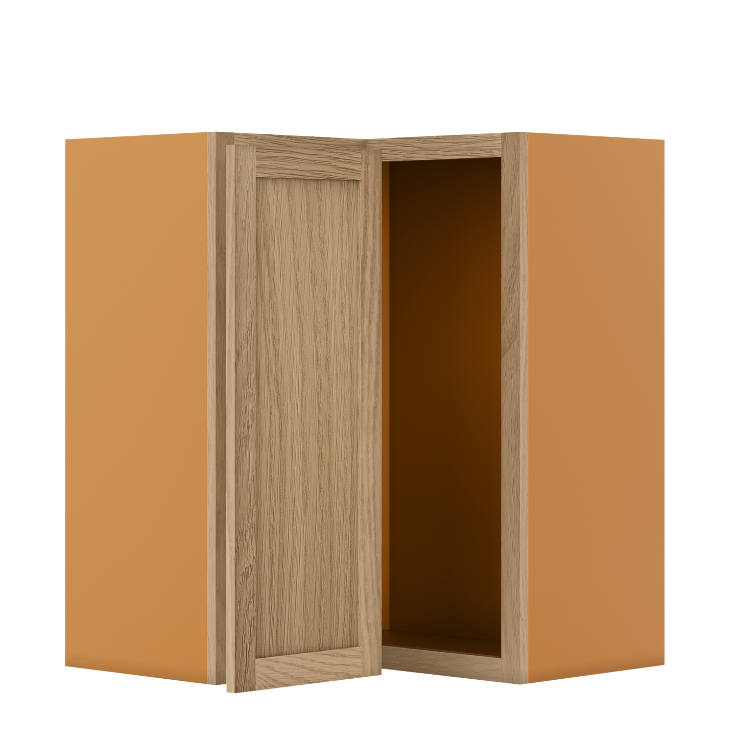Custom Oak Stacker Wall Angle Corner Shaker Wall Cabinet 27" W x 12" to 51" Tall - Solid Panel Doors