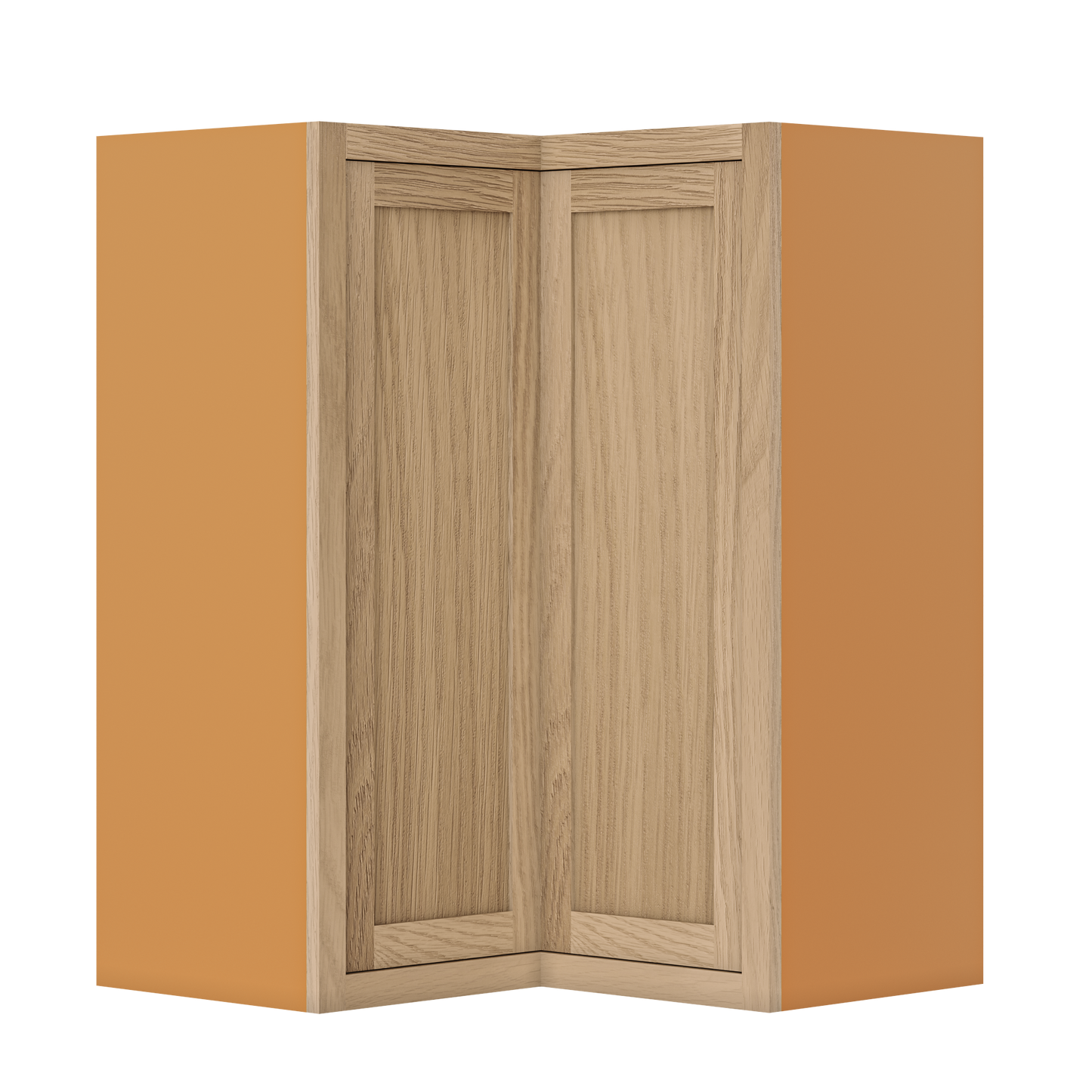 Custom Oak Stacker Wall Angle Corner Shaker Wall Cabinet 27" W x 12" to 51" Tall - Solid Panel Doors