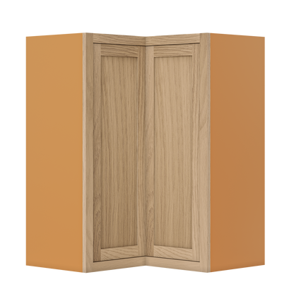 Custom Oak Stacker Wall Angle Corner Shaker Wall Cabinet 27" W x 12" to 51" Tall - Solid Panel Doors