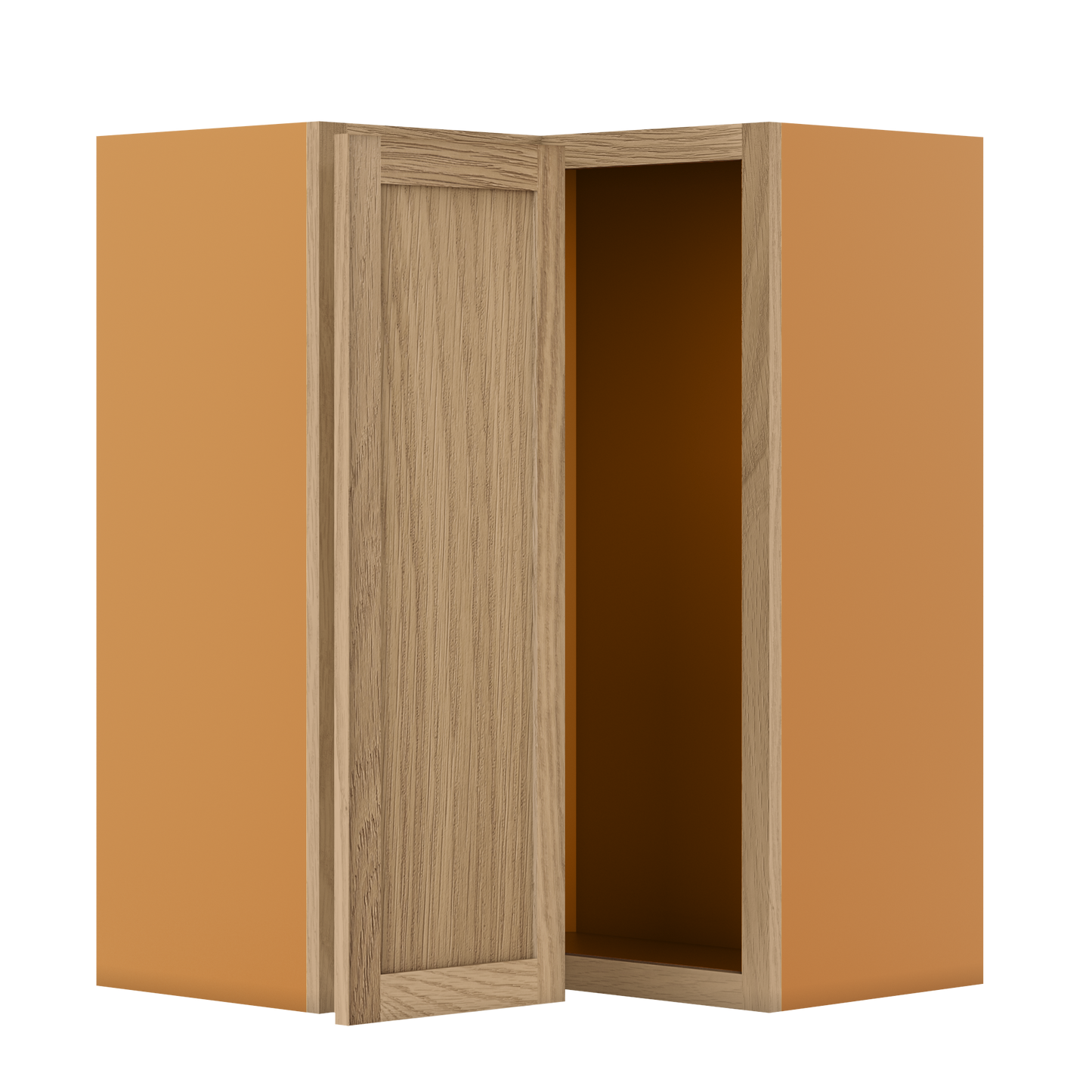 Custom Oak Stacker Wall Angle Corner Shaker Wall Cabinet 27" W x 12" to 51" Tall - Solid Panel Doors