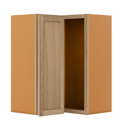 Custom Oak Stacker Wall Angle Corner Shaker Wall Cabinet 27" W x 12" to 51" Tall - Solid Panel Doors