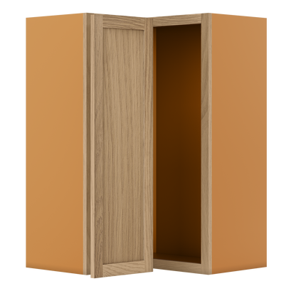 Custom Oak Stacker Wall Angle Corner Shaker Wall Cabinet 27" W x 12" to 51" Tall - Solid Panel Doors