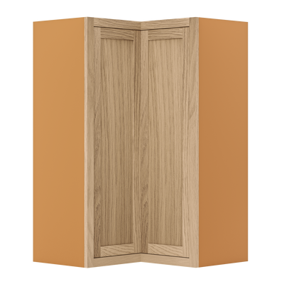 Custom Oak Glass Ready Wall Angle Corner Shaker Wall Cabinet 27" W x 12" to 39" Tall