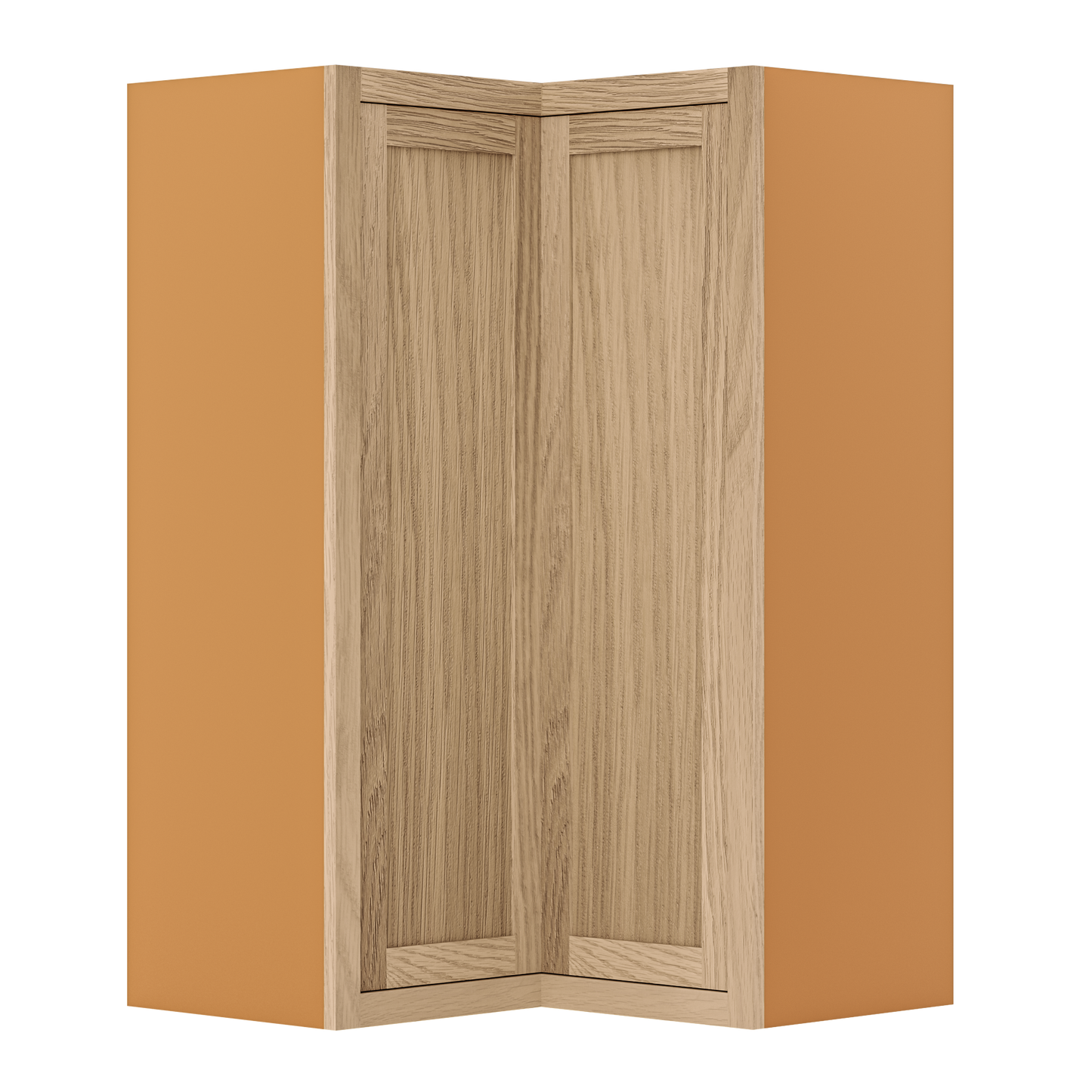 Custom Oak Stacker Wall Angle Corner Shaker Wall Cabinet 27" W x 12" to 51" Tall - Solid Panel Doors