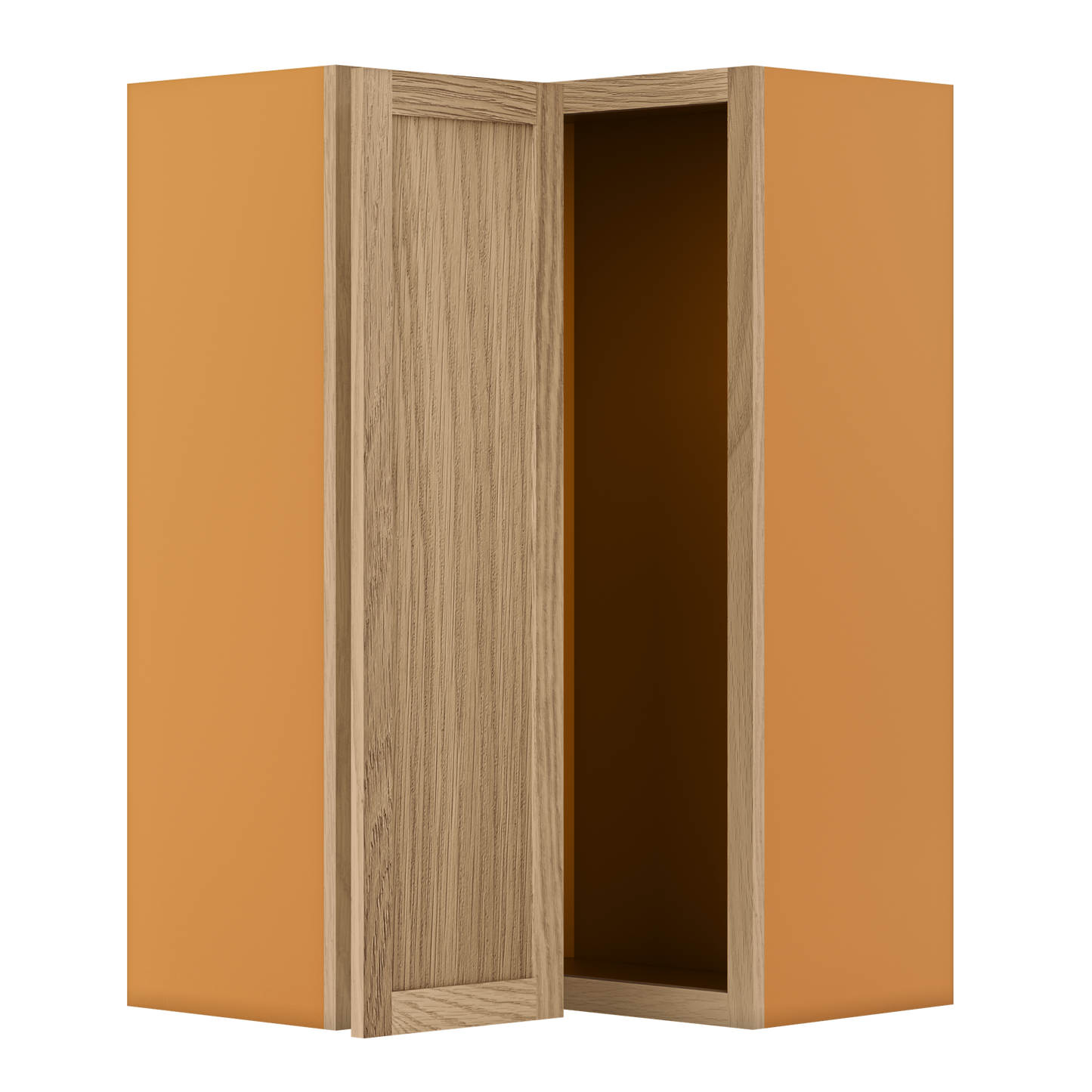Custom Oak Stacker Wall Angle Corner Shaker Wall Cabinet 27" W x 12" to 51" Tall - Solid Panel Doors
