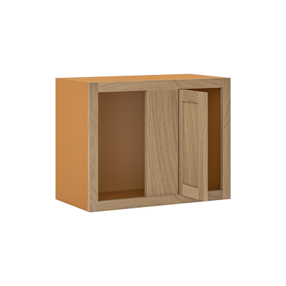 Custom Oak Blind Corner Wall Inset Cabinet 27" Wide by 9", 12" 15", 18", 21", 24", 27", 30", 33", 36", 39  and 42" Tall