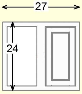 Custom Blind Corner Wall Inset Cabinet 27" Wide by 9", 12" 15", 18", 21", 24", 27", 30", 33", 36", 39  and 42" Tall