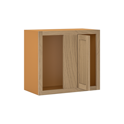 Custom Oak Blind Corner Wall Inset Cabinet 27" Wide by 9", 12" 15", 18", 21", 24", 27", 30", 33", 36", 39  and 42" Tall
