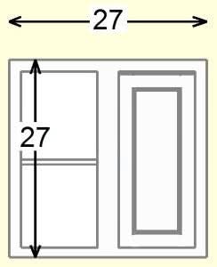 27" Wide Blind Corner Wall Inset Cabinet 9", 12" 15", 18", 21", 24", 27", 30", 33", 36", 39 , 42", 45", 48" & 51" Tall