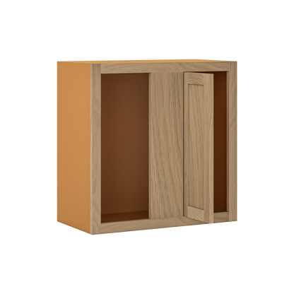 Custom Oak Blind Corner Wall Inset Cabinet 27" Wide by 9", 12" 15", 18", 21", 24", 27", 30", 33", 36", 39  and 42" Tall