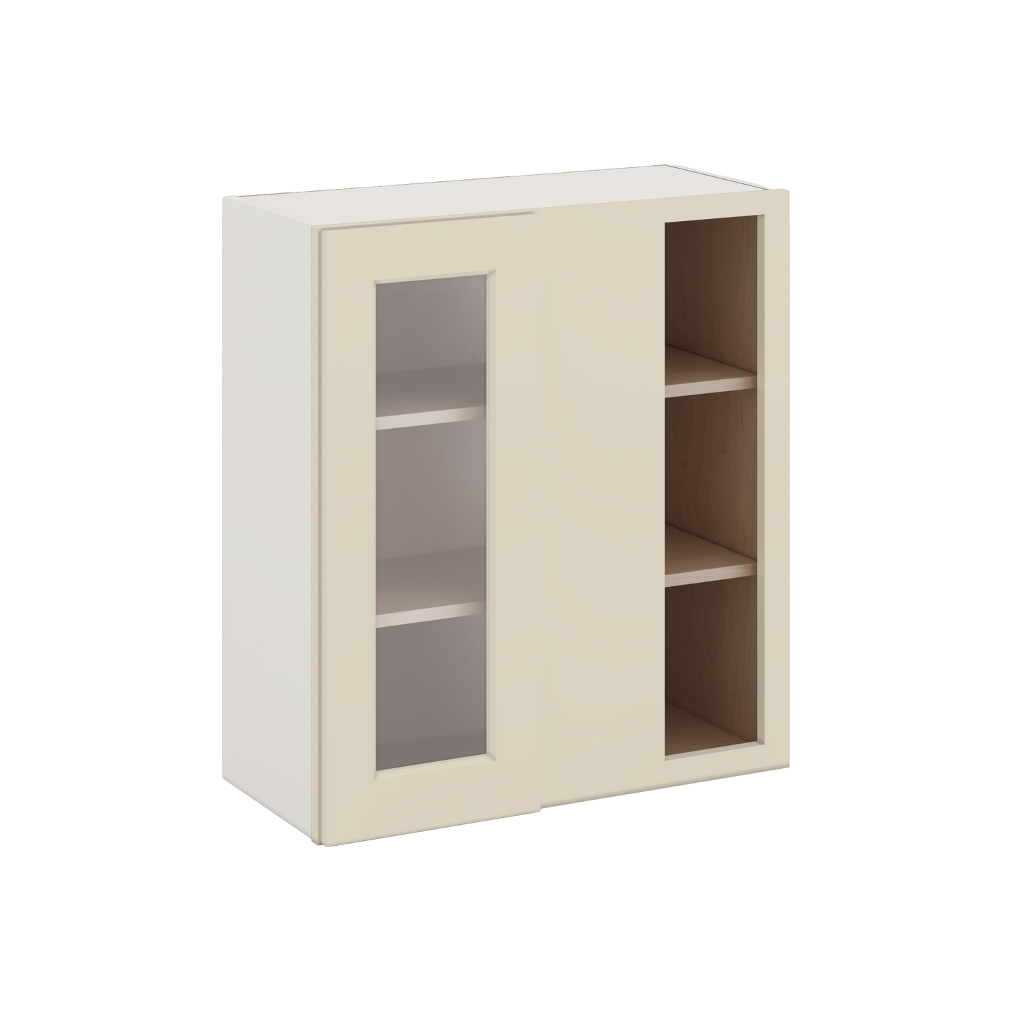 Blind Corner Manhattan Cream Shaker 1-1/4" Overlay Glass Ready Wall Cabinet (left or right) 27" Wide by 30", 36" or 42" Tall