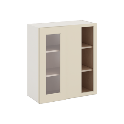 Blind Corner Manhattan Cream Shaker 1-1/4" Overlay Glass Ready Wall Cabinet (left or right) 27" Wide by 30", 36" or 42" Tall