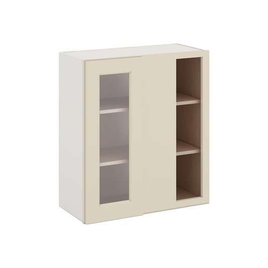 Blind Corner Manhattan Cream Shaker 1-1/4" Overlay Glass Ready Wall Cabinet (left or right) 27" Wide by 30", 36" or 42" Tall
