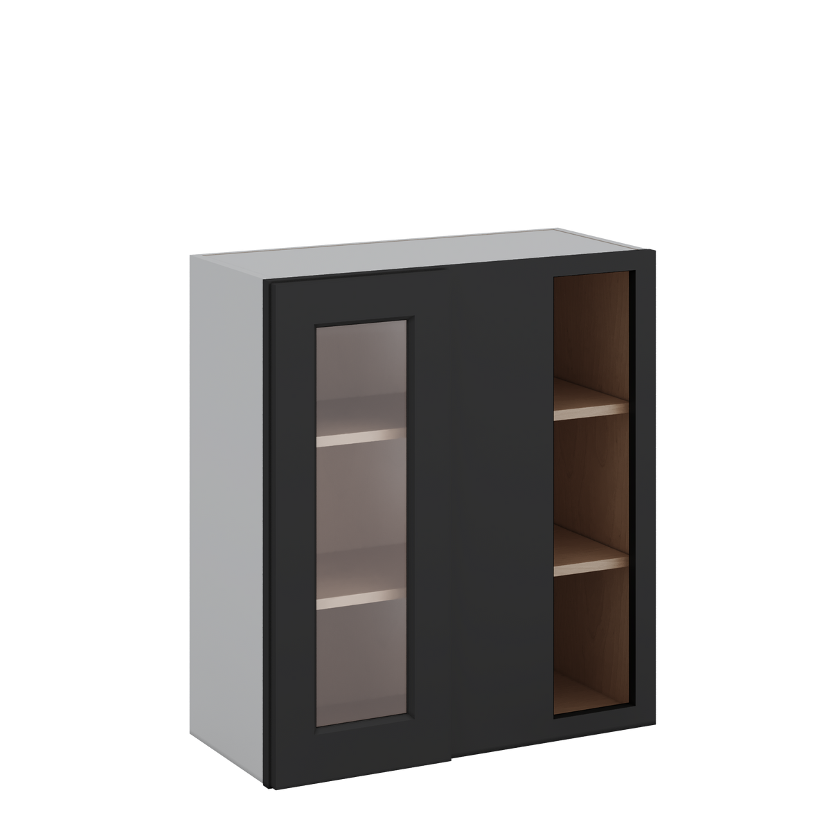 Blind Corner 15HNS Hermosa Noir Black Shaker 1-1/4" Overlay Glass Ready Wall Cabinet (left or right) 27" Wide by 30", 36" or 42" Tall