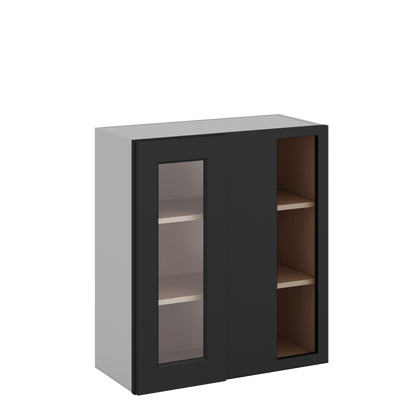 Blind Corner 15HNS Hermosa Noir Black Shaker 1-1/4" Overlay Glass Ready Wall Cabinet (left or right) 27" Wide by 30", 36" or 42" Tall