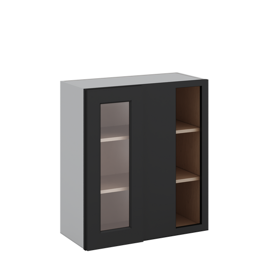 Blind Corner 15HNS Hermosa Noir Black Shaker 1-1/4" Overlay Glass Ready Wall Cabinet (left or right) 27" Wide by 30", 36" or 42" Tall