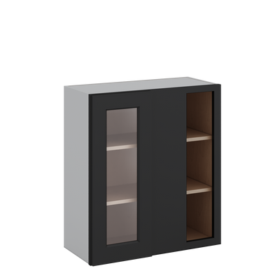 Blind Corner 15HNS Hermosa Noir Black Shaker 1-1/4" Overlay Glass Ready Wall Cabinet (left or right) 27" Wide by 30", 36" or 42" Tall