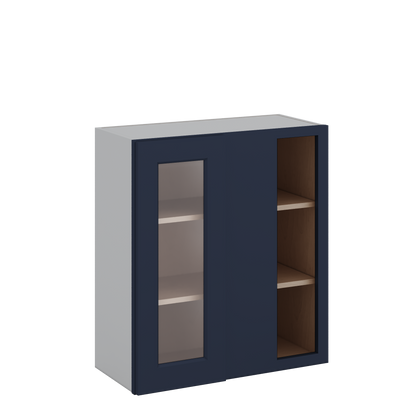 Blind Corner 29NB Naval Blue Shaker 1-1/4" Overlay Glass Ready Wall Cabinet (left or right) 27" Wide by 30", 36" or 42" Tall