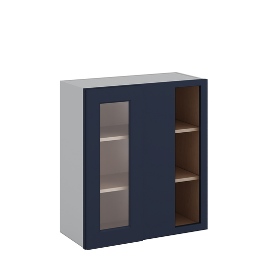 Blind Corner 29NB Naval Blue Shaker 1-1/4" Overlay Glass Ready Wall Cabinet (left or right) 27" Wide by 30", 36" or 42" Tall