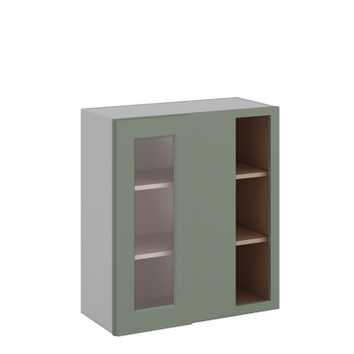 Blind Corner Green Shaker 1-1/4" Overlay Glass Ready Wall Cabinet (left or right) 27" Wide by 30", 36" or 42" Tall