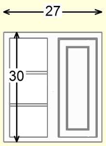 27" Wide Blind Corner Wall Inset Cabinet 9", 12" 15", 18", 21", 24", 27", 30", 33", 36", 39 , 42", 45", 48" & 51" Tall
