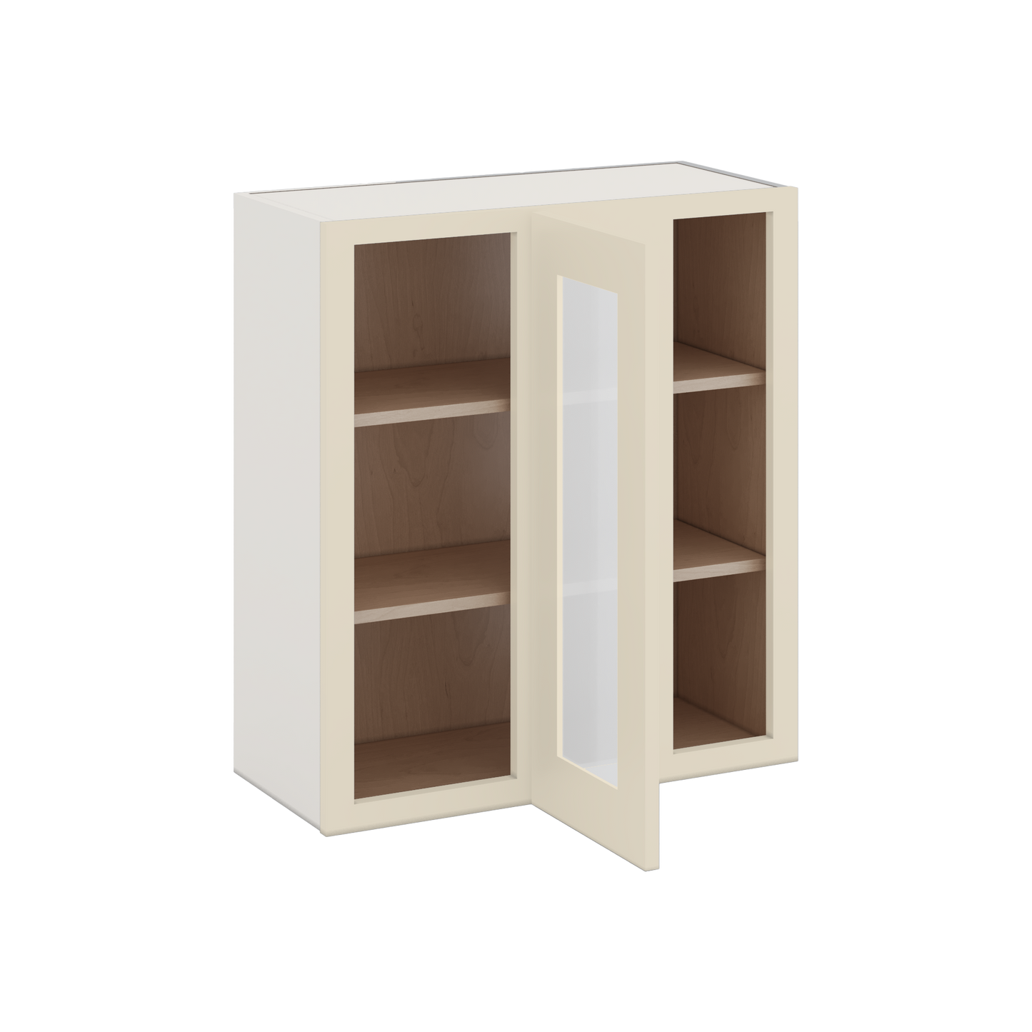Blind Corner Manhattan Cream Shaker 1-1/4" Overlay Glass Ready Wall Cabinet (left or right) 27" Wide by 30", 36" or 42" Tall