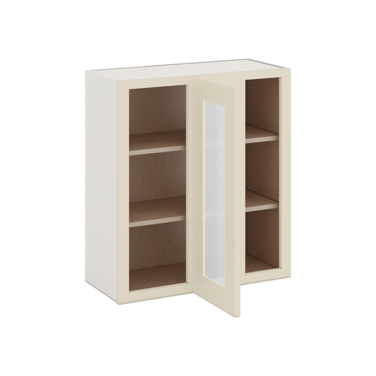 Blind Corner Manhattan Cream Shaker 1-1/4" Overlay Glass Ready Wall Cabinet (left or right) 27" Wide by 30", 36" or 42" Tall