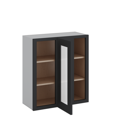 Blind Corner 15HNS Hermosa Noir Black Shaker 1-1/4" Overlay Glass Ready Wall Cabinet (left or right) 27" Wide by 30", 36" or 42" Tall