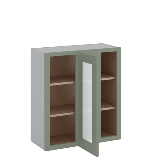 Blind Corner Green Shaker 1-1/4" Overlay Glass Ready Wall Cabinet (left or right) 27" Wide by 30", 36" or 42" Tall