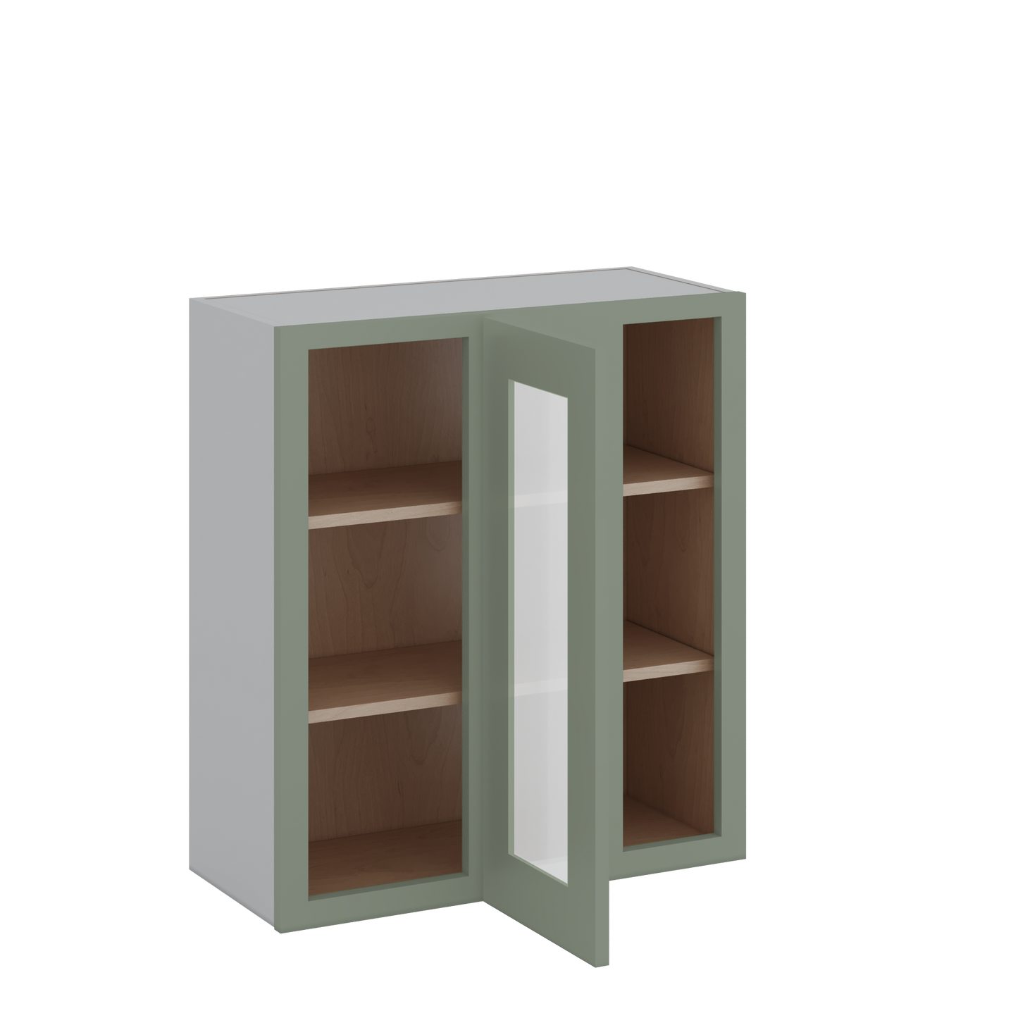 Blind Corner Green Shaker 1-1/4" Overlay Glass Ready Wall Cabinet (left or right) 27" Wide by 30", 36" or 42" Tall
