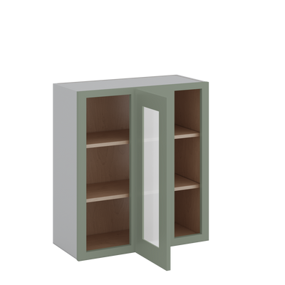 Blind Corner Green Shaker 1-1/4" Overlay Glass Ready Wall Cabinet (left or right) 27" Wide by 30", 36" or 42" Tall